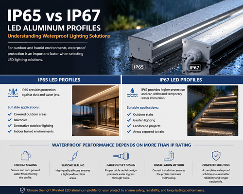 Jüngste Firmenblogs über IP65 vs. IP67 LED-Aluminiumprofile: Wasserdichte Beleuchtungslösungen verstehen