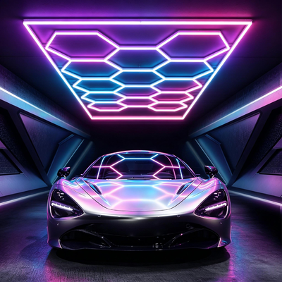 Guter Preis 2026 Neue 14-Sechskant-RGB-APP-Steuerung Waben-LED-Deckenleuchte 24V IP20 für Fitnessstudio, Salon, Garage, Bar, Atmosphäre, CE-bereit Online