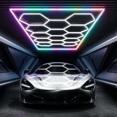Guter Preis 2026 Neue 14-Sechseck-RGB-Fernbedienung Waben-LED-Deckenleuchte 24V IP20 für Fitnessstudio, Salon, Garage, Bar, atmosphärische Beleuchtung, CE-bereit Online