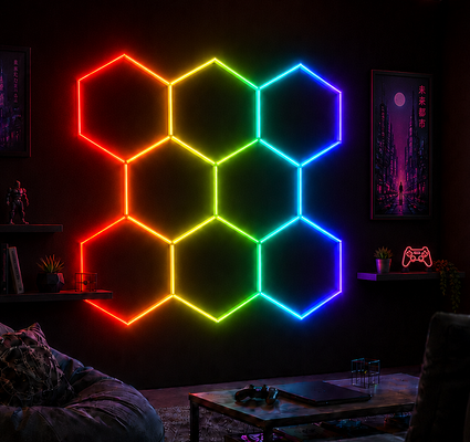 Modulare sechseckige LED-Lichter RGB-Waben-Deckenpaneele für vielseitige Beleuchtung in Garage, Fitnessstudio, Werkstatt und Büroräumen