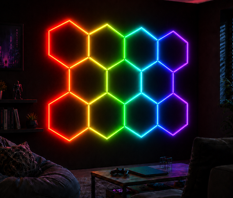 RGB LED Hexagonale Lichtmodul-Wabenpaneele, geeignet für Garage, Fitnessstudio, Werkstatt und Büro, stilvolle Beleuchtungslösungen