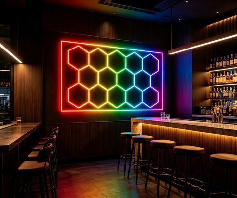 Guter Preis LED Hexagonale Leuchte 14 Hexagone RGB Fernbedienung Waben-Deckenleuchte 24V IP20 Ideale Beleuchtung für Fitnessstudio, Salon, Garage, Bar, Atmosphäre Online