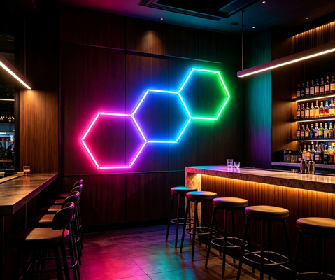Guter Preis Verbindbares Modulares RGB-LED-Hexagonallichtsystem für Garagen, Fitnessstudios und Büro-Deckenbeleuchtung Online