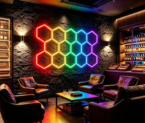 RGB LED Hexagonal Light Modular Honeycomb Decking Panel System für flexible Beleuchtung in Garage Gym Workshop und Büro