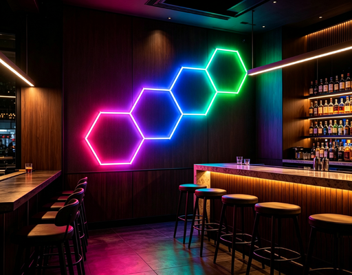 Modulare RGB-LED-Hexagonale Lichtschachtel-Panels perfekt für Garage-Gym-Workshop und Büro-Deckenbeleuchtung und Dekoration