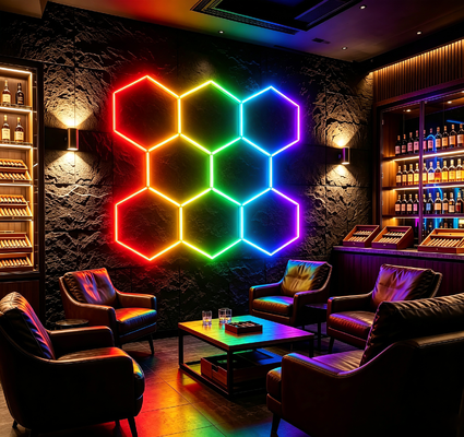 Modulare sechseckige LED-Lichter RGB-Waben-Deckenpaneele für vielseitige Beleuchtung in Garage, Fitnessstudio, Werkstatt und Büroräumen